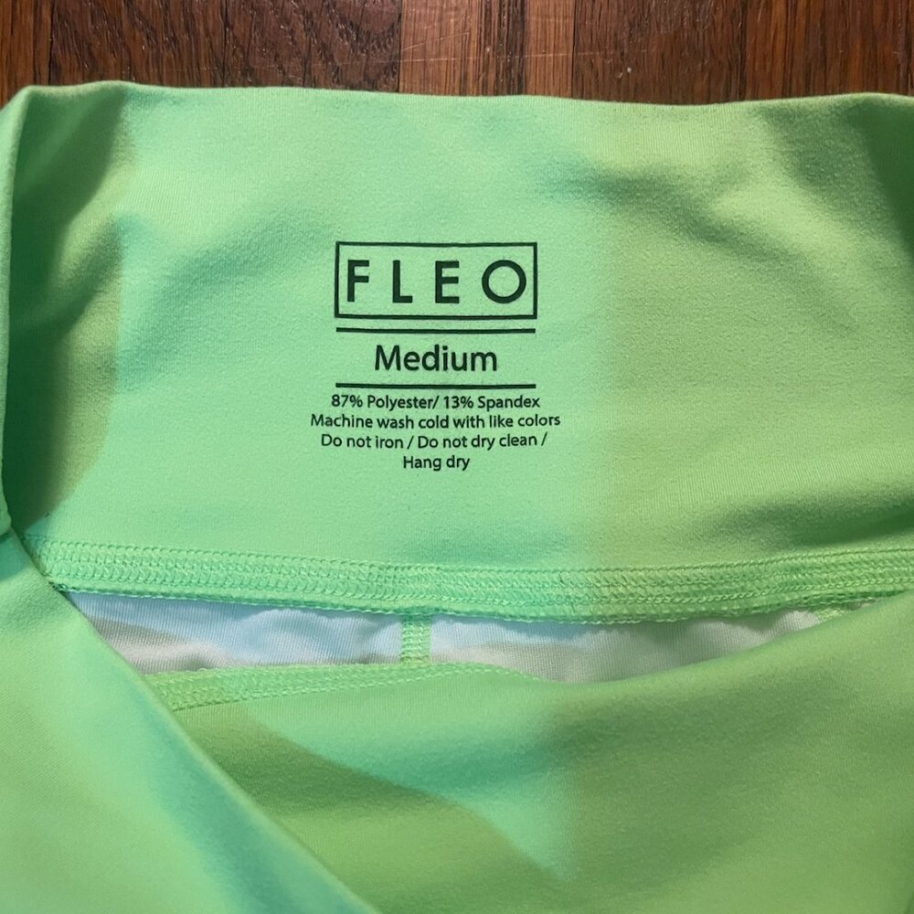 Fleo Neon Green No Front Seam High Rise Workout Short - Bike Shorts - 90s - Gym - Picture 3 of 5
